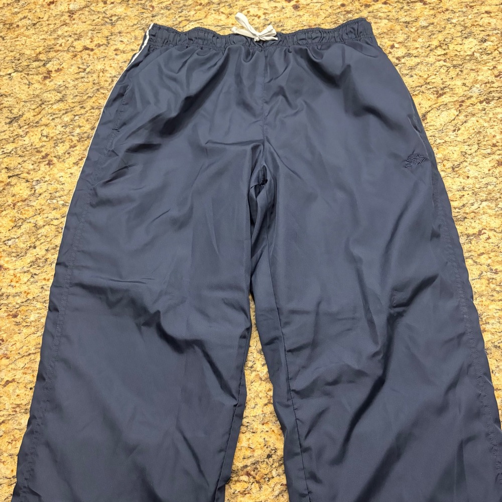 Starter Mens Navy Blue Track Pants Lined Windbreaker Joggers Large Striped Zip v